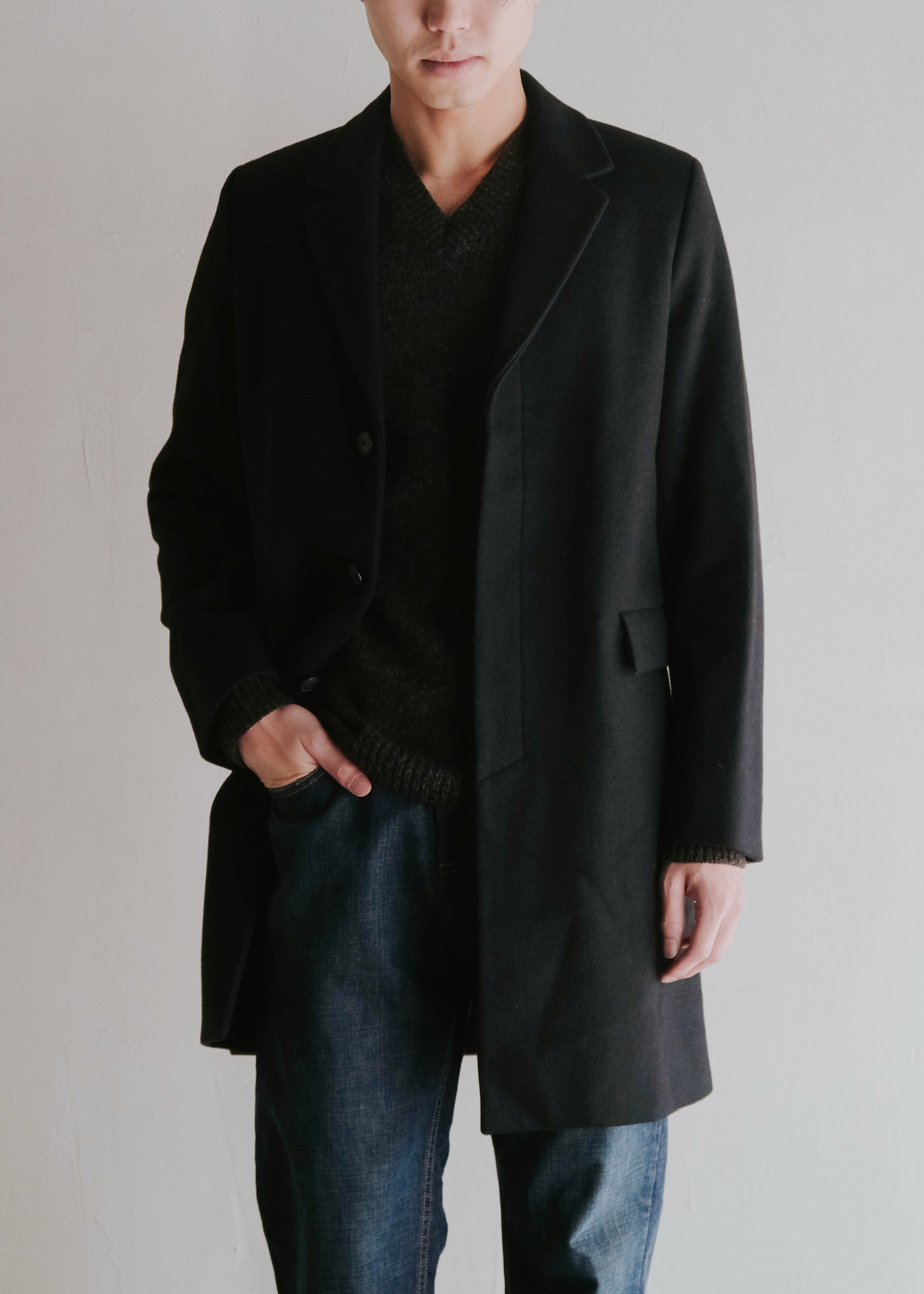 90's A.P.C. fly front wool chesterfield coat