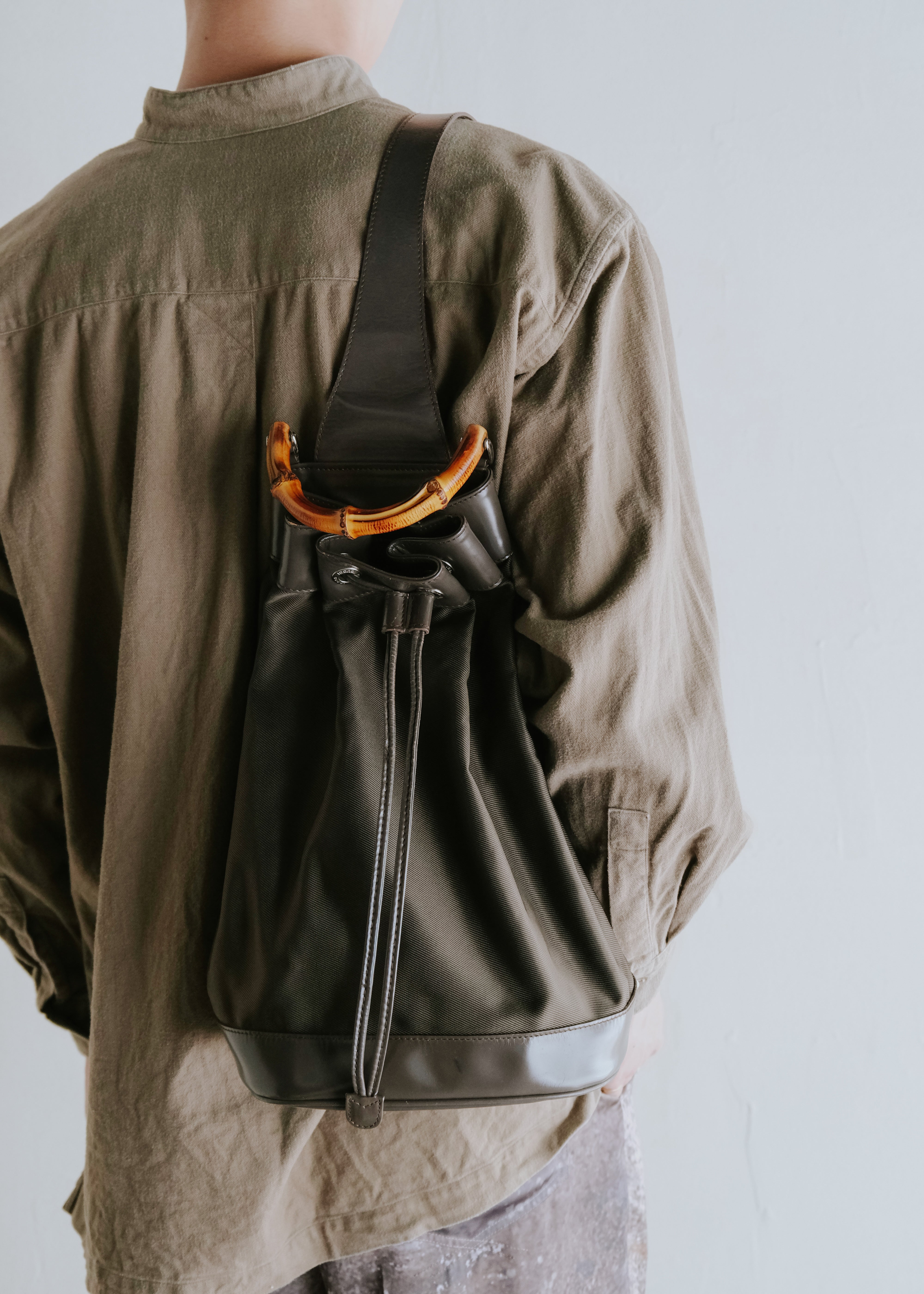 90-00's GUCCI bamboo handle drawstring bag