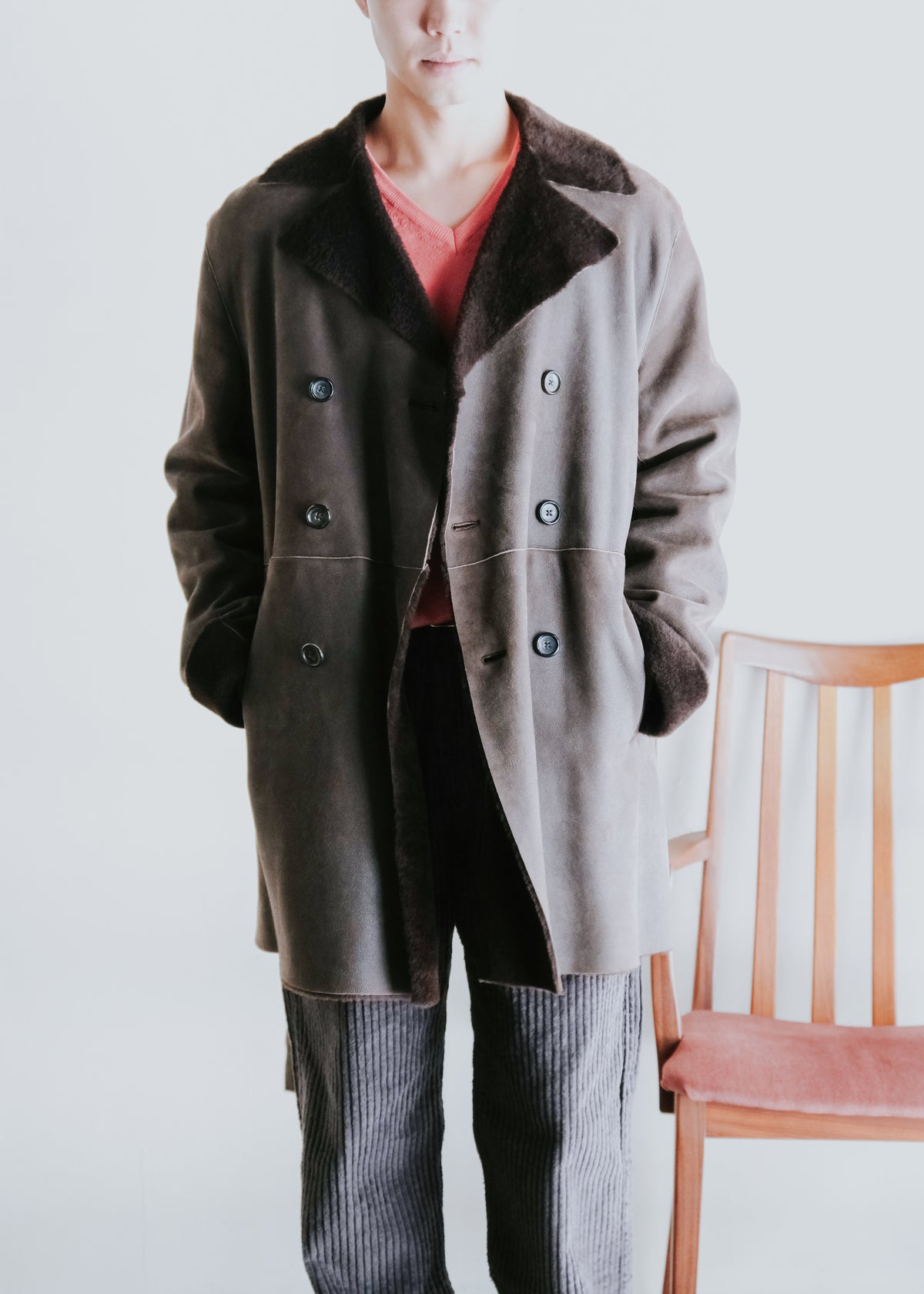 00's JIL SANDER shearling leather double-breasted half coat