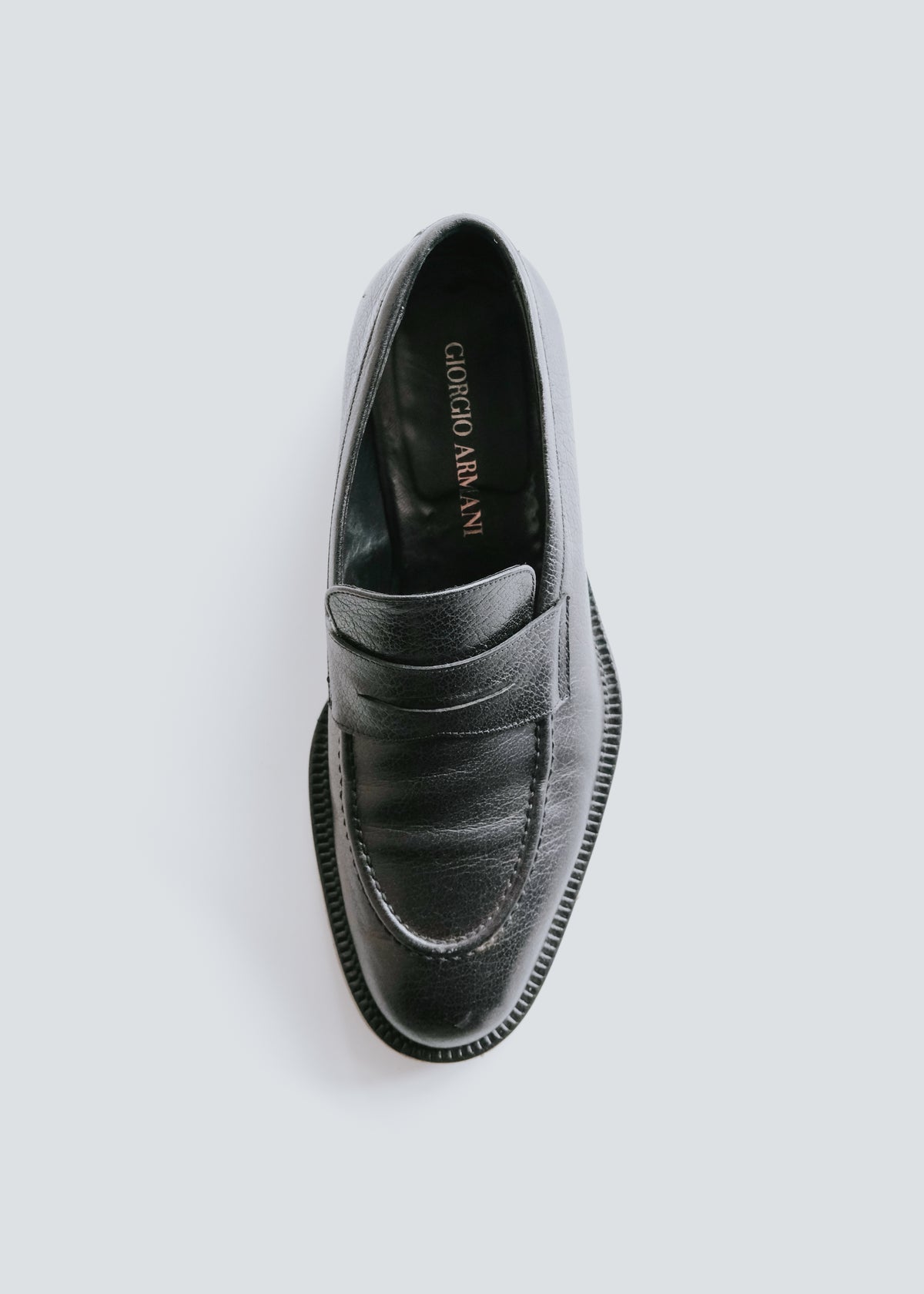 90-00's GIORGIO ARMANI round toe leather penny loafers