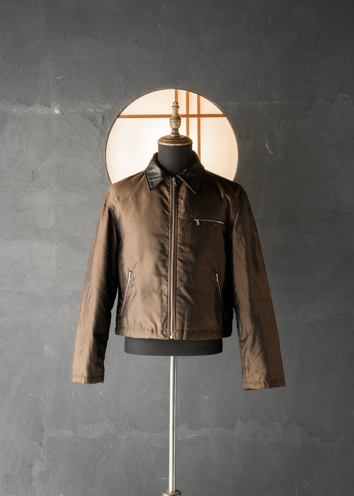 90's COMME CA DU MODE MEN leather detachable collar zip up jacket