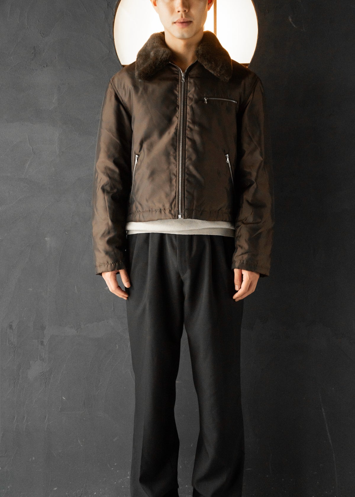 90's COMME CA DU MODE MEN leather detachable collar zip up jacket