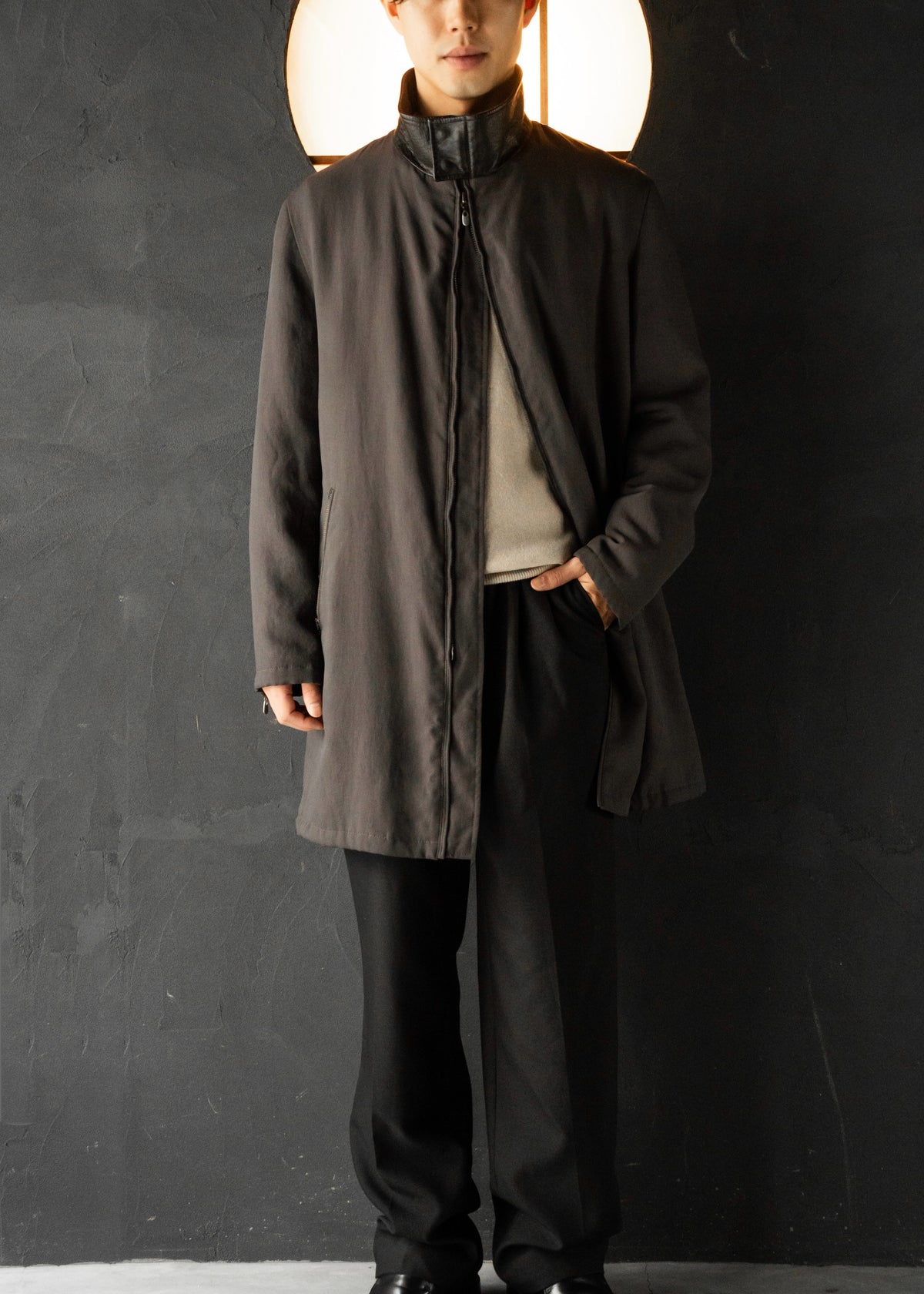 ARMANI COLLETIONI leather stand collar zip up coat